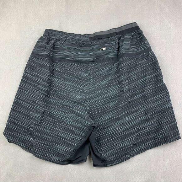 Lululemon Mens Medium Gray Black Striped Surge Short Lined 7" Nylon Reflective - Picture 6 of 8